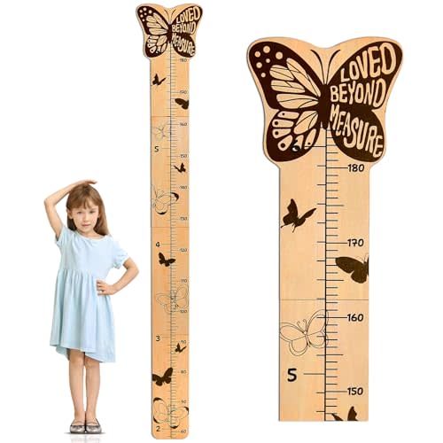 Beinou Growth Chart for Wall Wood Height Chart for Kids Height Measurement for Wall Boy Girls Height Wall Chart Growth Measuring Ruler Room Wall Decor,Butterfly
