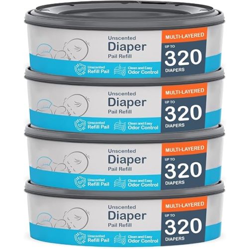 Diaper Genie Refills (4 Pack). Compatible with Diaper Complete, Expressions, and Pails. Can Hold up to 1280 Diapers.