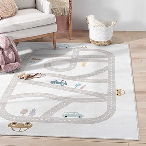 Well Woven Playful Roads Grey 5' x 7' Kids Road Rug Traffic Playmat