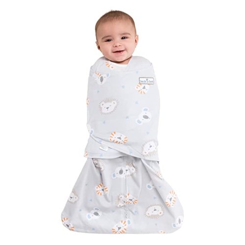HALO 100% Cotton Sleepsack Swaddle, 3-Way Adjustable Wearable Blanket, TOG 1.5, Multicolor Lions, Tigers, and Bears, Small