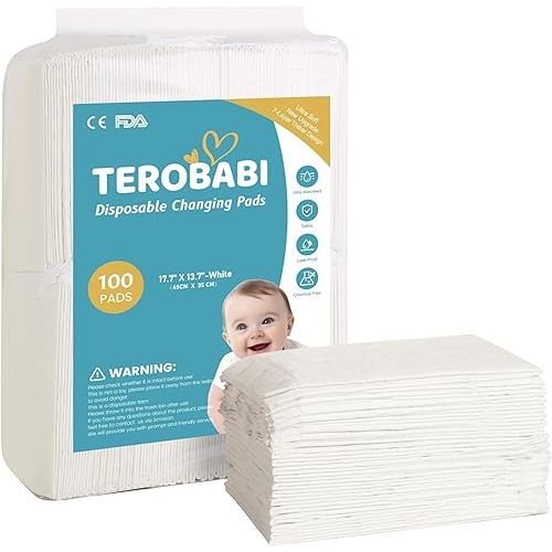 Disposable Changing Pads for Baby, 100 Pack 17.5"x13.5" Ultra Absorbency Diaper Liners, Breathable Underpads, Leak-Proof Portable Incontinence Bed Pads, White