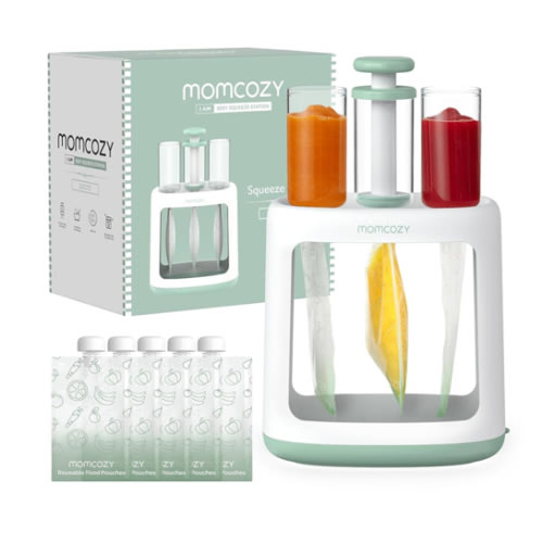 Momcozy Squeeze Station,Baby Food Maker&Pouch Filler for Homemade Baby Puree, BPA-Free, Dishwasher Safe, with Reusable Baby Food Pouches for Babies & Toddlers