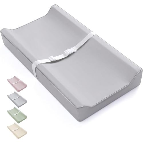 Blissful Diary Vegan Leather Baby Changing Pad with Waterproof & Wipe-Clean PU Cover, Standard Size Cozy Diaper Changing Pad for Dresser and Table, Light Gray