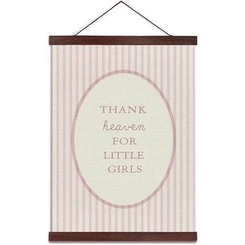 YZSLA Girls Room Wall Art Decor,Thank Heaven for Little Girls, Vintage Nursery Baby Girls Room,Pink Stripe Wall Art Hanging Toddler Playroom Bedroom Dorm Decor,12x16 inch