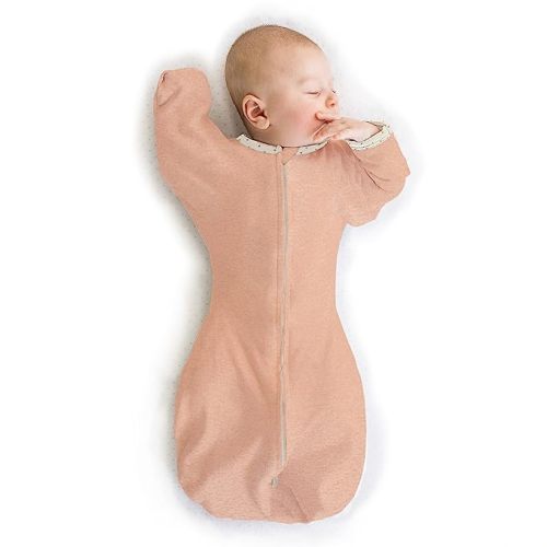 SwaddleDesigns Transitional Swaddle Sack with Arms Up Half-Length Sleeves and Mitten Cuffs, Small, 0-3 Months, 6-14 lbs, Heathered Peach Blush (Arms Up Swaddle, Transition Swaddle Sleep Sack)
