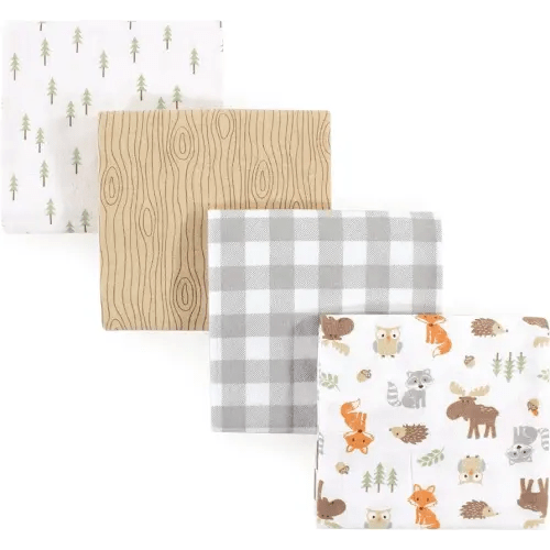 Hudson Baby Unisex Baby Cotton Flannel Receiving Blankets, Woodland, One Size