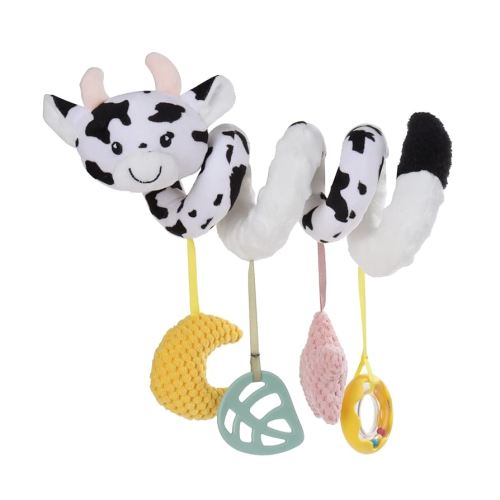 Apricot Lamb Baby Spiral Car Seat & Stroller Activity Toy, Features Plush Cow Character Hanging Rattles Toys, Gentle Rattle Sound & Soft Teether for Baby, 8-26 Inches