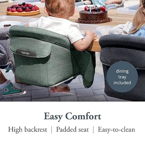 Inglesina Fast Table Chair (Pine Green Melange) + Fast Dining Tray Plus - High Chair for Babies & Toddlers 6-36 Months - Fits Tables 0.8'' to 3.5'' Thick - Portable Design - Includes Carry Bag - Chair with Tray