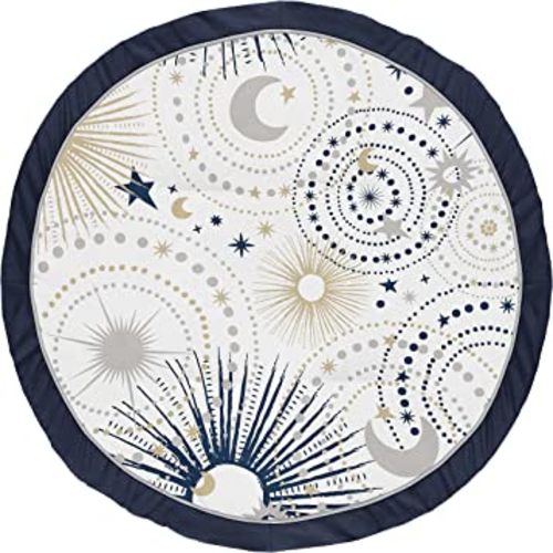Sweet Jojo Designs Star and Moon Boy or Girl Baby Playmat Tummy Time Infant Play Mat - Navy Blue, Gold, and Grey Celestial Sky Stars Gender Neutral Unisex