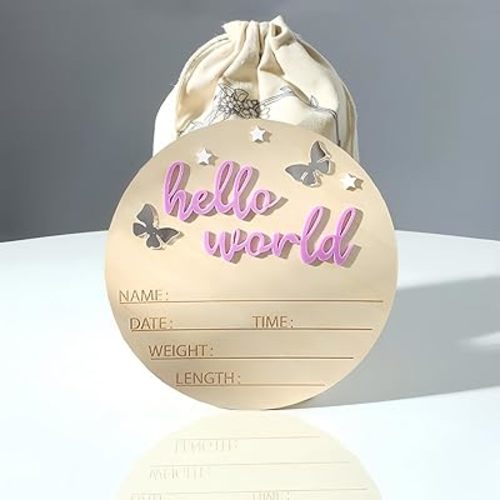 Ylsteed Baby Announcement Signs Baby Name Sign Wooden Hello World Newborn Sign Baby Birth Announcement Sign Newborn Photography Props Baby Shower Hospital Nursery for Boy and Girl