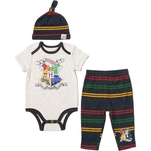Harry Potter Gryffindor Hufflepuff Ravenclaw Baby Bodysuit Pants and Hat 3 Piece Outfit Set Newborn to Infant