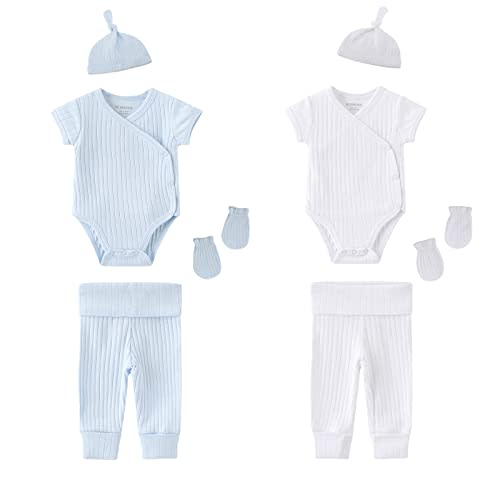 MAMIMAKA Newborn Infant Baby Boy Girl 100% Cotton Bodysuits Short Sleeve, Pants,Caps and Scratch Mittens Solid Color