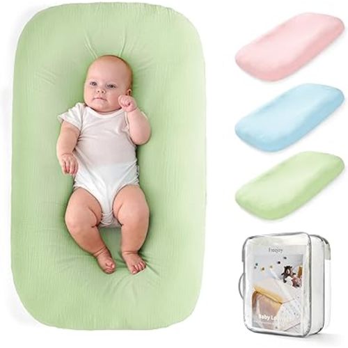 Freejoy Baby Lounger for Newborn, Portable Baby Nest, Soft Cotton Breathable Washable Infant Lounger for Home and Travel (Green)