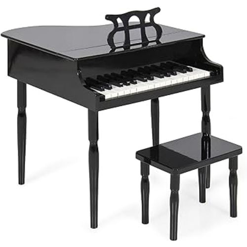 Best Choice Products Kids Classic Wooden 30-Key Mini Grand Piano Musical Instrument Toy w/ Piano Lid, Bench, Foldable Music Rack, Song Book, Note Stickers, Enamel Finish - Black
