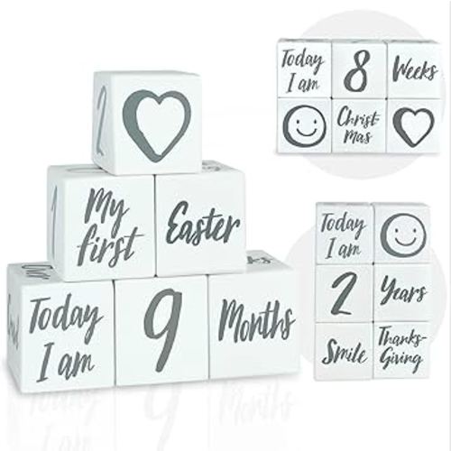 I'm Solid Wood Weekly Monthly Yearly Baby Milestone Age Blocks, Gender Neutral, Newborn Gifts & Keepsakes for Picture Props (6 Pcs/White)