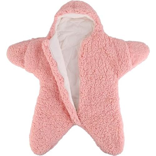 Baby Wearable Sleeping Bag Baby Starfish Onesie Newborn Fleece Cashmere Cotton Snowsuit Swaddle Blanket Stroller Wrap for 0-9 Months Boys Girls (Pink)