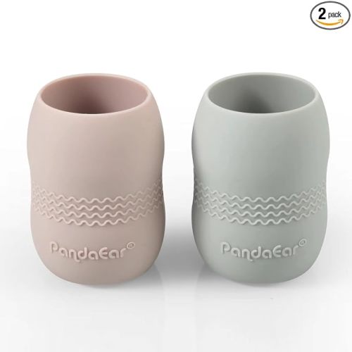 PandaEar 2 Pack100% Tiny Silicone Drinking Training Cup for Baby and Toddler, 3.5oz (Pink/Grey)
