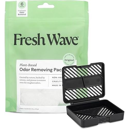 Fresh Wave Odor Eliminating & Deodorizing Packs - Bag of 6 & Fresh Pod Case - Safer Odor Relief for Small Spaces, Natural Plant-Based Odor Eliminator, Odor Absorbers for Home