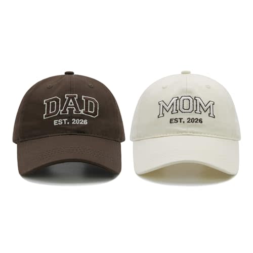 Waldeal Mom and Dad Est 2026 Hats, New Parents Gifts, Matching Adjustable Embroidered Baseball Caps for Couples