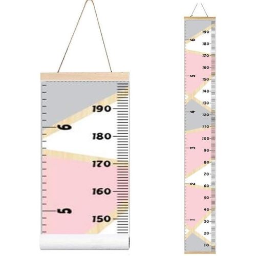 Kids Growth Chart, Wood Frame Fabric Canvas Height Measurement Ruler from Baby to Adult for Child's Room Decoration 7.9 x 79in (7.9 x 79in, Pink & Grey)