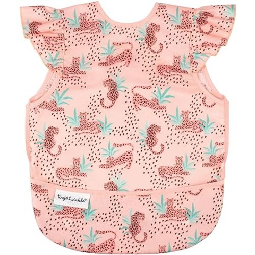 Tiny Twinkle Mess Proof Baby Bib - Waterproof & Lightweight Baby-Led Weaning Apron | 100% Recycled Polyester, Easy Clean & Machine Washable (Leopard, Small 6-24 Months)