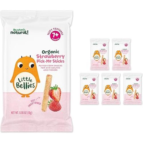 Little Bellies Organic Strawberry Pick-Me Sticks Baby Snack (Pack of 5 x 0.56 oz Individual Packs)