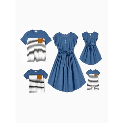 Family Matching Soft Casual Outfit with Below Knee Dresses, Front Buttons, Belted Design Only $13.49 - PatPat US Mobile