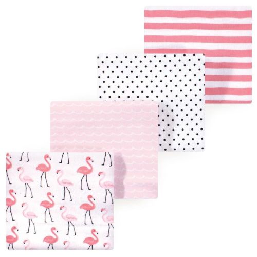 Luvable Friends Hudson Baby Cotton Poly Flannel Receiving Blankets 4pk, Pink Flamingo