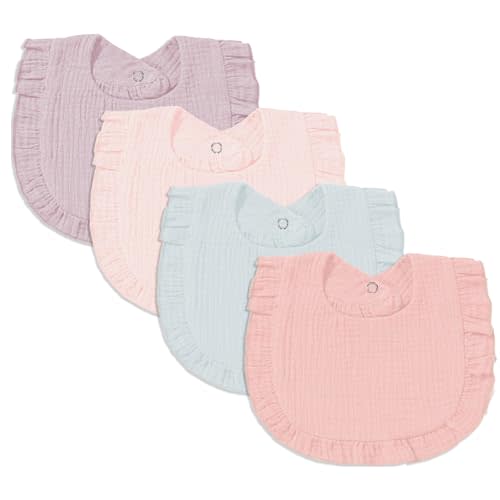 duludulu Muslin Baby Bibs for Baby Girls, Muslin Bibs Drool Bandana Bibs (Sunny Pink)