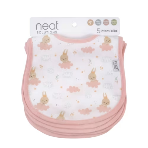 Neat Solutions 5 Pack Girl Infant Stay-Dry Bibs