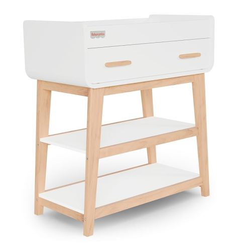 Fisher-Price Iris/Siesta Changing Table by Dream On Me, Vintage White Oak, JPMA & Greenguard Gold Certified, with a Bottom Closed Drawer and Two Open Shelves for Storage