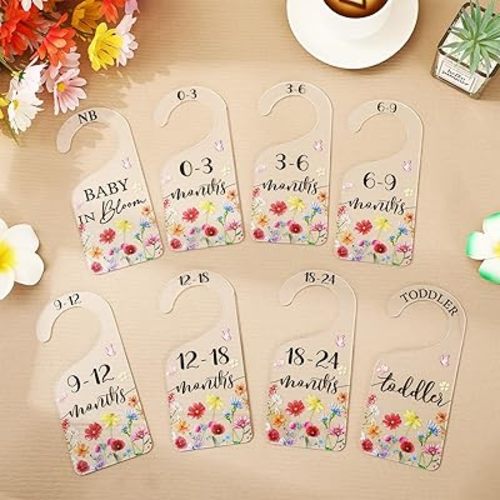 8Pcs Wildflower Baby in Bloom Acrylic Baby Closet Size Dividers Clear Nursery Hanging Closet Organizers Newborn to 24 Months Thicken Wardrobe Organizer for New Mom