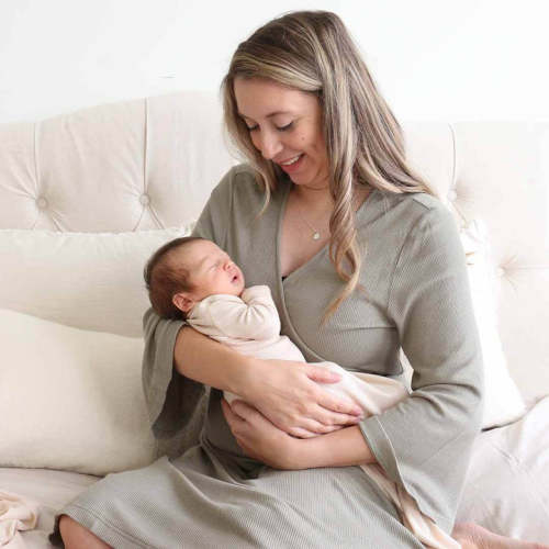 Eucalyptus Waffle Bamboo Knit Maternity Robe | Caden Lane