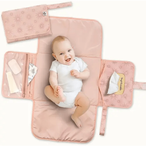 Tiny Twinkle Portable Diaper Changing Pad | Foldable, Waterproof & Compact Travel Changing Mat with Storage | Smart Wipes Pocket for On-The-Go Parents | Newborn Shower Gift (Shine)