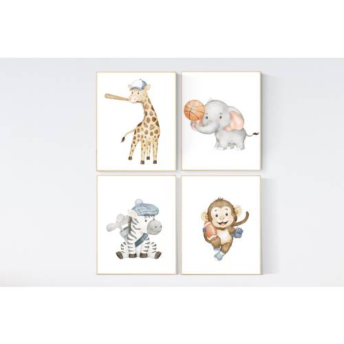 Sports nursery decor, Baby Animals Sport, Baby boy sports nursery, Safari nursery, baseball, football, golf, basketball, sports animals