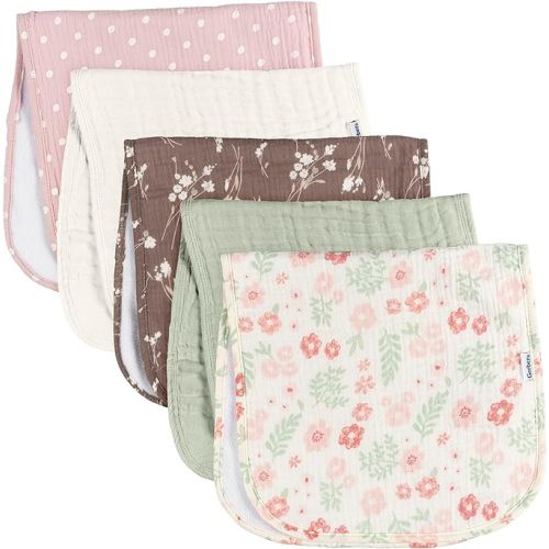 Gerber Baby Unisex Muslin Burp Cloths 5-Pack, Multi Pink Floral, Large Size 20" x 10"