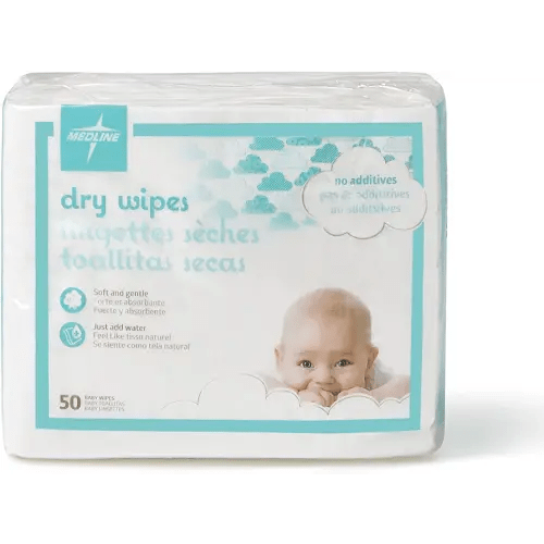 Medline Ultrasoft Disposable Dry Cleansing Cloths, Fragrance-Free, 10 x 13 inches, 50 per Bag, One Bag