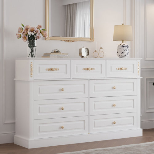 Lark Manor™ Extra Large 9 Drawers Dresser With Gold Knobs, 63" Wide Long Dresser For Bedroom & Reviews | Wayfair