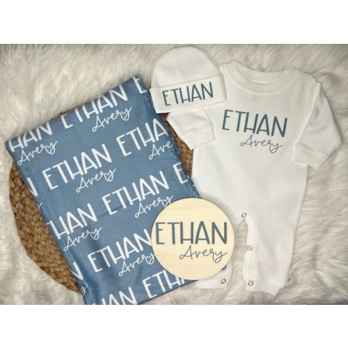 Personalized Newborn Gift Set, Baby Bundle Gift Set, Baby Name Blanket, Baby Name Sign, Take Home Outfit, Newborn Boy Coming Home Gift - Etsy