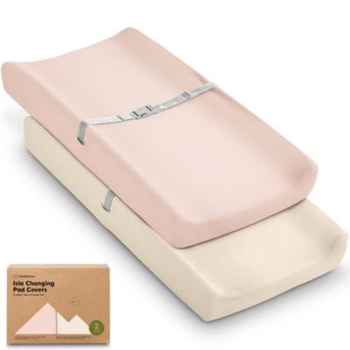 2pk Isla Changing Pad Covers For Girl, Boy, Soft Contoured Diaper Changing Table Pad Cover Sheets Neutral (pecan)