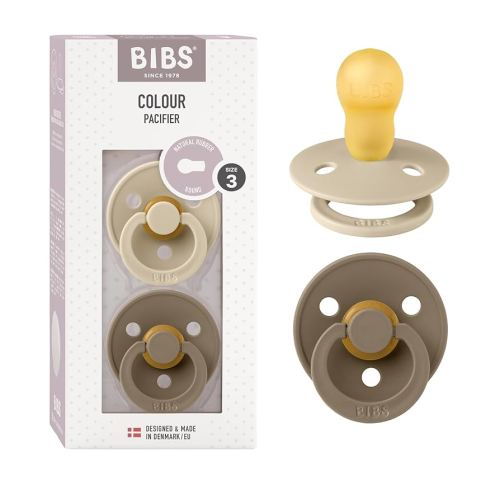 BIBS Pacifiers Colour Collection | Natural Rubber Baby Pacifier | Set of 2 BPA-Free Soothers | Made in Denmark | 18+ Months (Pack of 2) | Vanilla/Dark Oak