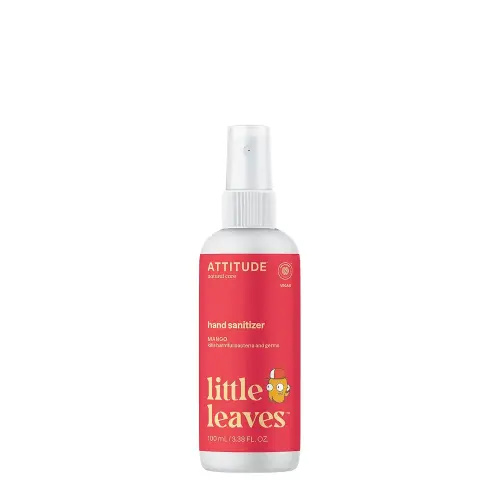 ATTITUDE Hand Sanitizer Spray for Kids & Adults, Made in Canada, EWG Verified, Travel Size, Dermatologically Tested, Plant and Mineral Based, Vegan, Mango, 100 mL (Spray Bottle)