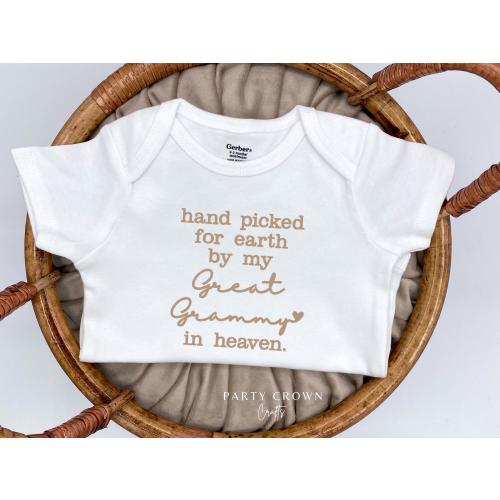 Embroidered hand picked for earth by my Great Grammy in heaven Bodysuit • Custom Handpicked from Heaven Bodysuit • Pregnancy Announcement