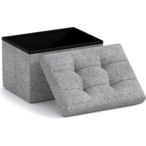 Ornavo Home Small Storage Ottoman Foldable Collapsible Rectangle Linen Ottoman Foot Rest Stool Seat, for Living Room, Bedroom, Home Office, Dorm - 12 x 16 x 12, Gray