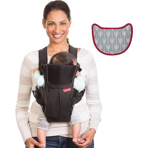 Infantino Swift Classic Carrier with Pocket, 2-Ways to Carry Carrier with Wonder Bib & Essentials Storage Front Pocket for Babies 8-25lb, Adjustable Strap, Black