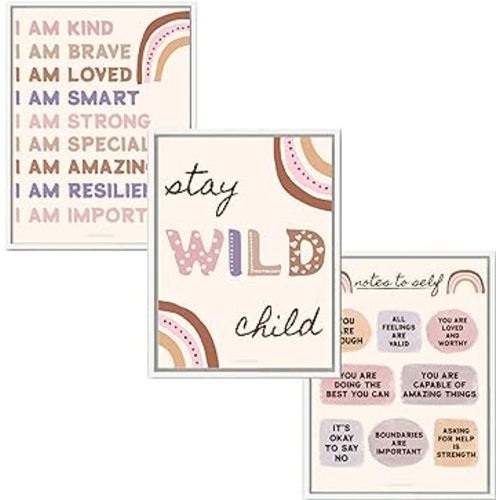 LARKINROAD Kids Wall Decor Set of 3 Posters (Unframed 12 x 16) Girl Decor, Stay Wild Rainbow Prints Boho Wall Decor for Playroom, Nursery, Living Room, Bedroom, Bathroom, Office