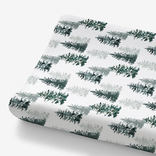 HawSkgFub Watercolor Forest Pine Tree Changing Pad Cover for Baby Girl Boy, Winter Christmas Woodland Diaper Change Table Covers, Soft Stretchy Safe Snug Fitted Changing Mat Sheets Fit 32"/34" x 16"