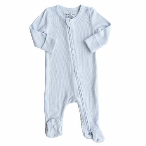 Ice Blue Waffle Bamboo Zipper Footie