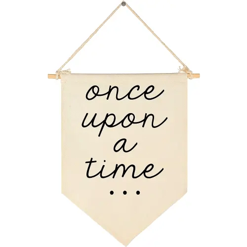 Once Upon a Time-Decor Gift for Nursery Bedroom Playroom Front Door Bookshel Bookcase Reading Corner-Birthday Christmas Gift-Hanging Flag Banner Wall Sign Decor Present for Baby Kids Girl Boy Teen