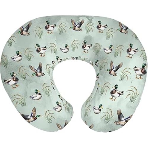 Vintage Mallard Ducks Baby Nursing Pillow Covers for Boy Girl Hunting Duck Green Leaves Nursing Slipcovers for Breastfeeding Pillows Soft Stretchy Removable Covers for Newborn Infant Nursery
